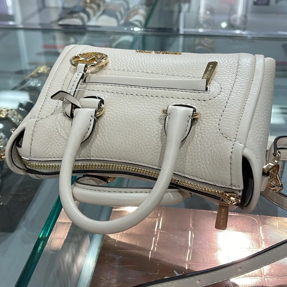 Michael Kors Carine Extra-Small Pebbled Leather Satchel Crossbody  Lt Cream  NWT